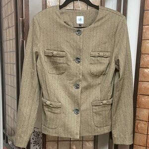 CAbi Beige Herringbone Blazer with Button Detail